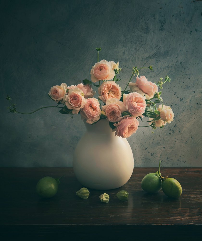 Stilleben med rosa roser av Judy Tseng