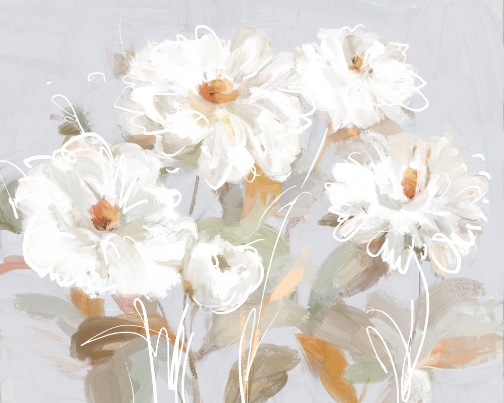 Abstrakte hvite blomster av Julia Cheney