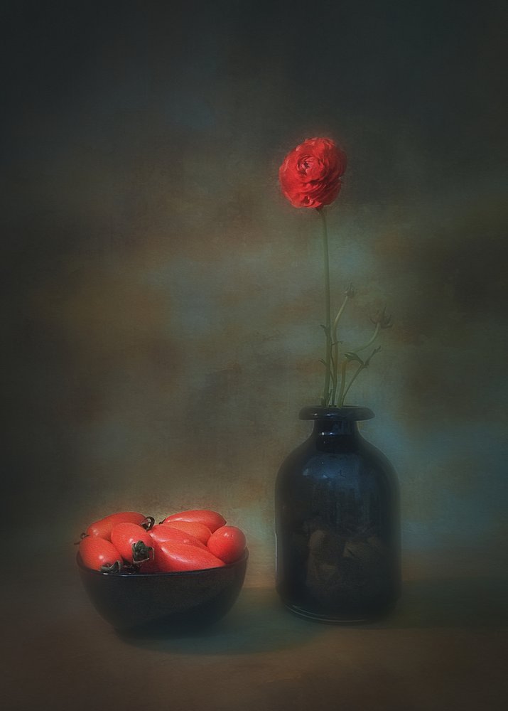 Stilleben med røde blomster av Liu Xing