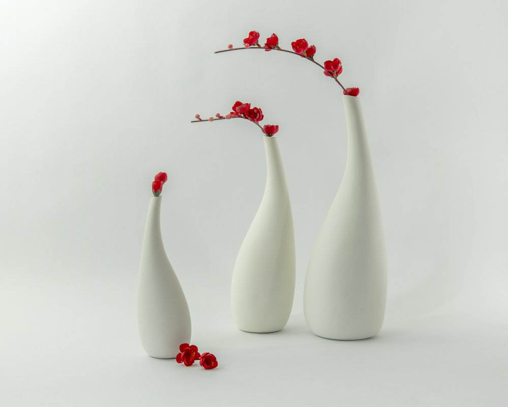 Røde vaser og blomster av Louie Luo