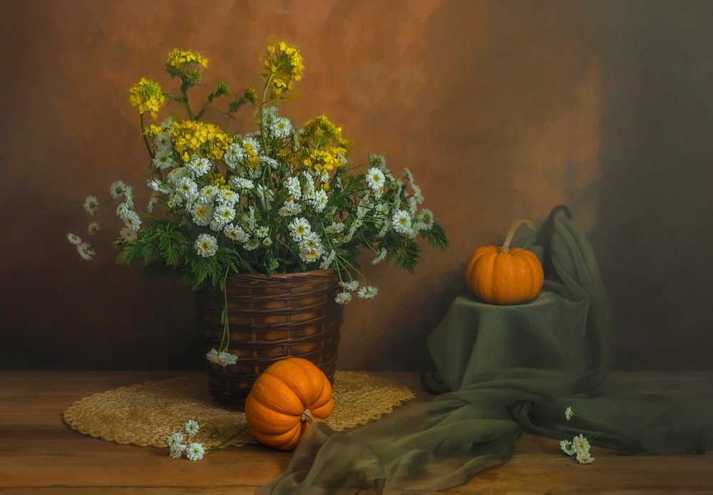 Høstblomster og gresskar av Lydia Jacobs