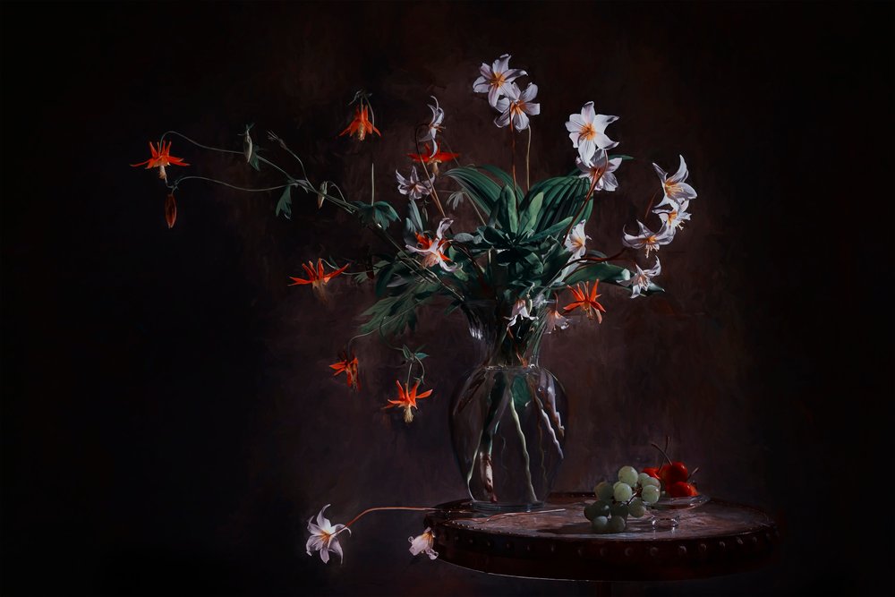 Stemningsfullt blomsterstilleben av Lydia Jacobs