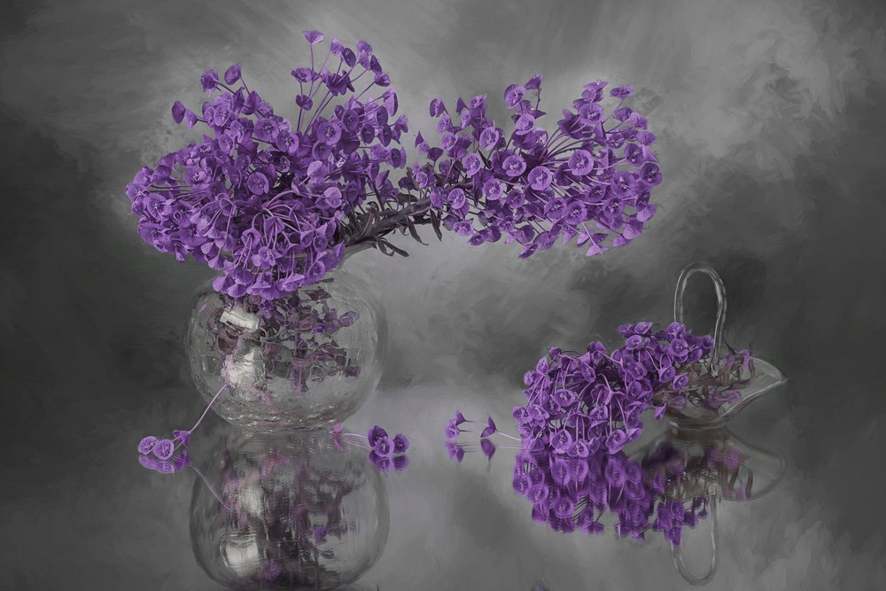 Speiling av lilla blomster av Lydia Jacobs