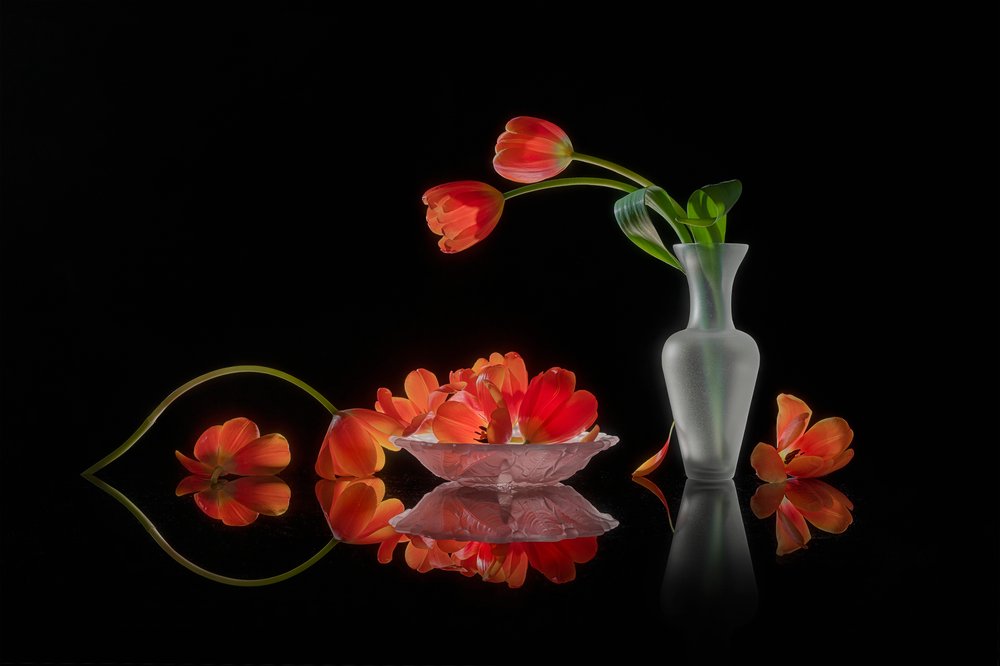 Fargerikt stilleben med tulipaner av Lydia Jacobs