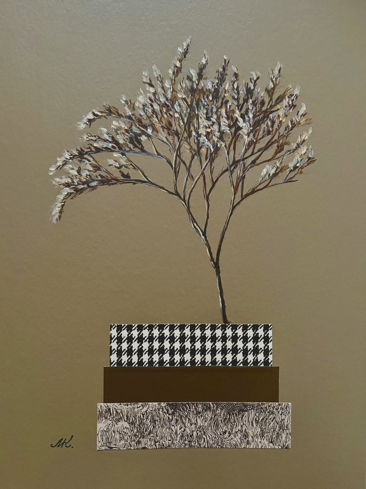 Moderne houndstooth-mønster med blomstermotiv av Marina Kozyr