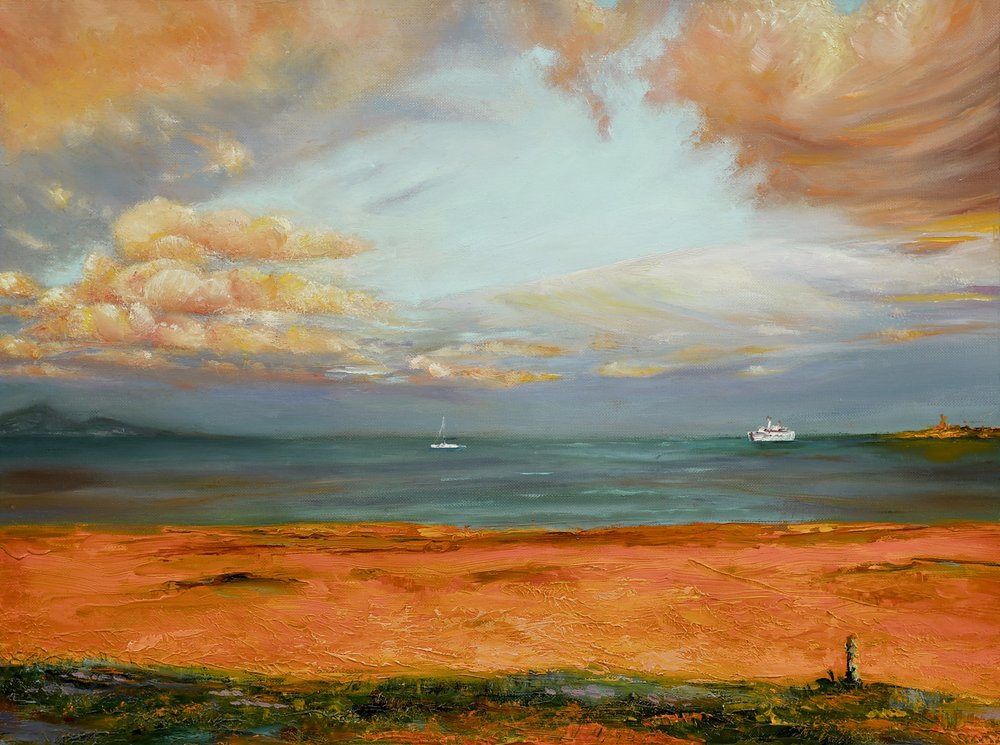 Havlandskap med oransje himmel av Marina Kozyr