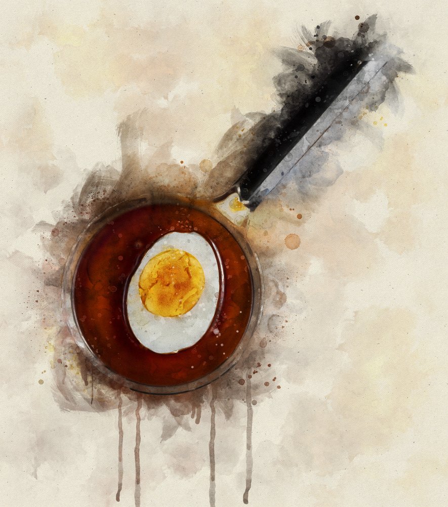 Eggcurry i akvarell av Razvan Bulus