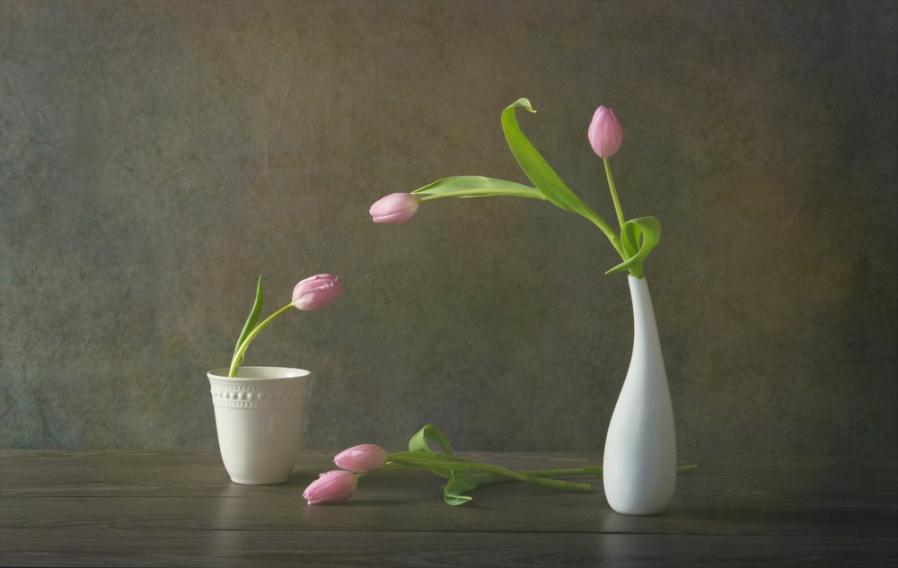 Stilleben med elegante rosa tulipaner av Rong Wei