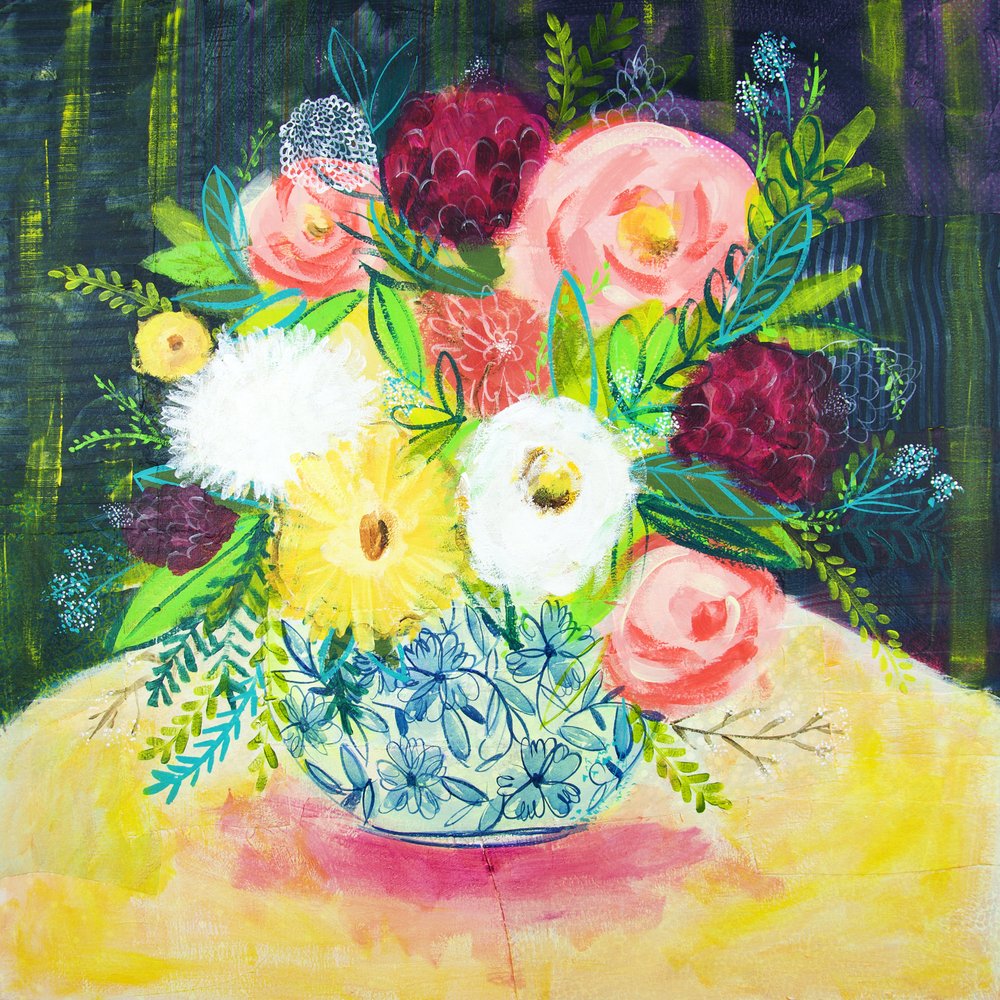 Livlig malt blomsterbukett av Shelley Hampe