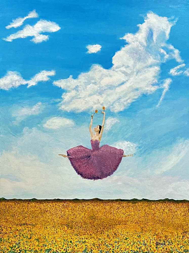Ballerina i en solsikkermark av Tom Blood