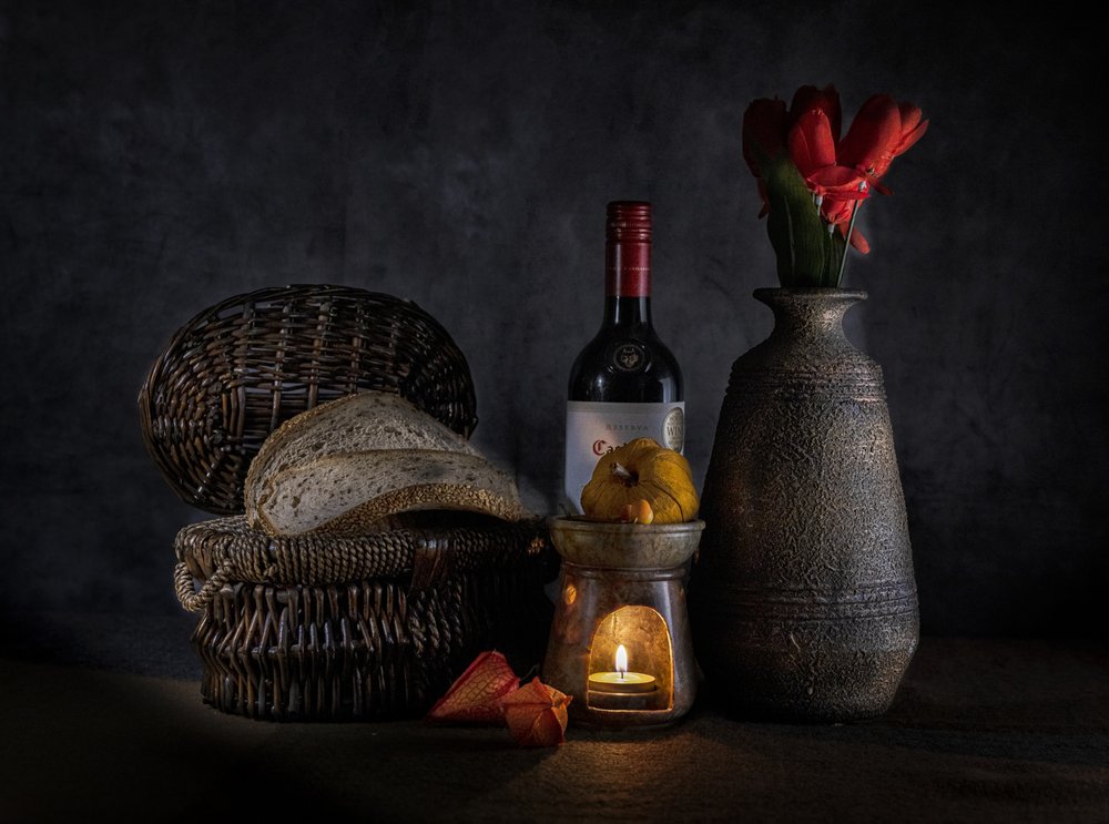 Koselig brød- og vin-stearinlys av larryliu