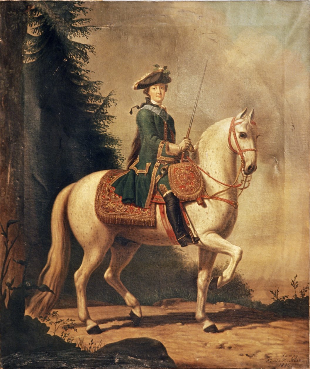 En kopi fra 1875 av et maleri av Katarina den store til hest av V, Eriksen, 1762. av Unknown
