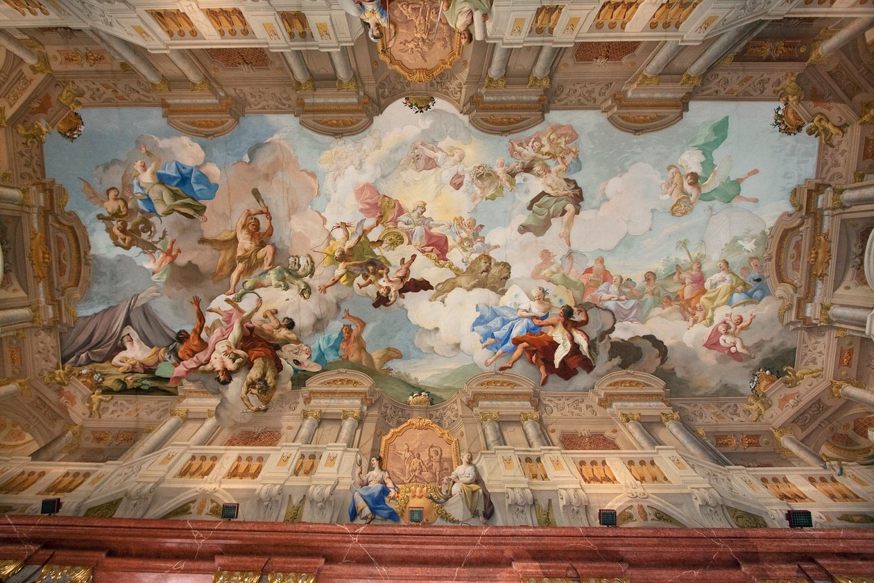 Arkitektonisk maleri på takets freskomaleri av Gaetano Fant i Marble Hall i Stift Melk Benediktinerklosteret, Niederösterreich, Østerrike av Unknown