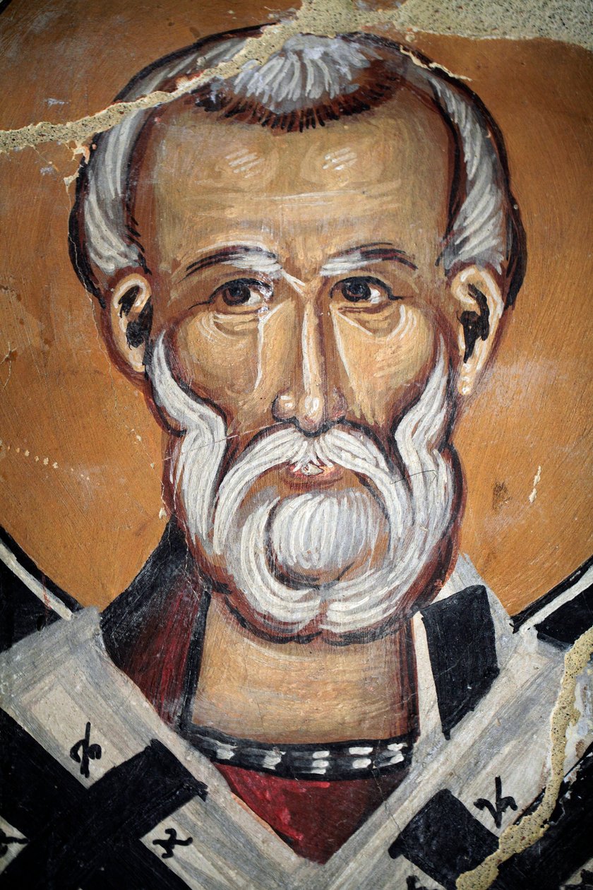 Bysantinsk freskomaleri fra 1400-tallet (detalj) Saint Nicholas Veggmaleri Michael Archangel Chapel, Galata village Kypros Malte kirker UNESCO-sted Troodos, Kypros av Unknown