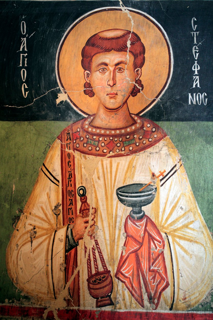 Bysantinsk freskomaleri fra 1400-tallet (detalj) Saint Stephen Wall-maleri Michael Archangel Church i Pedoulas Kypros Malte kirker UNESCO-sted Troodos, Kypros av Unknown