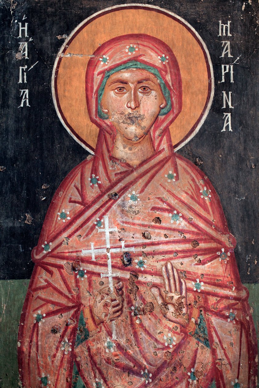Bysantinsk freskomaleri fra 1400-tallet Saint Marina Veggmaleri Michael Archangel Church i Pedoulas Kypros Malte kirker UNESCO-sted Troodos, Kypros av Unknown