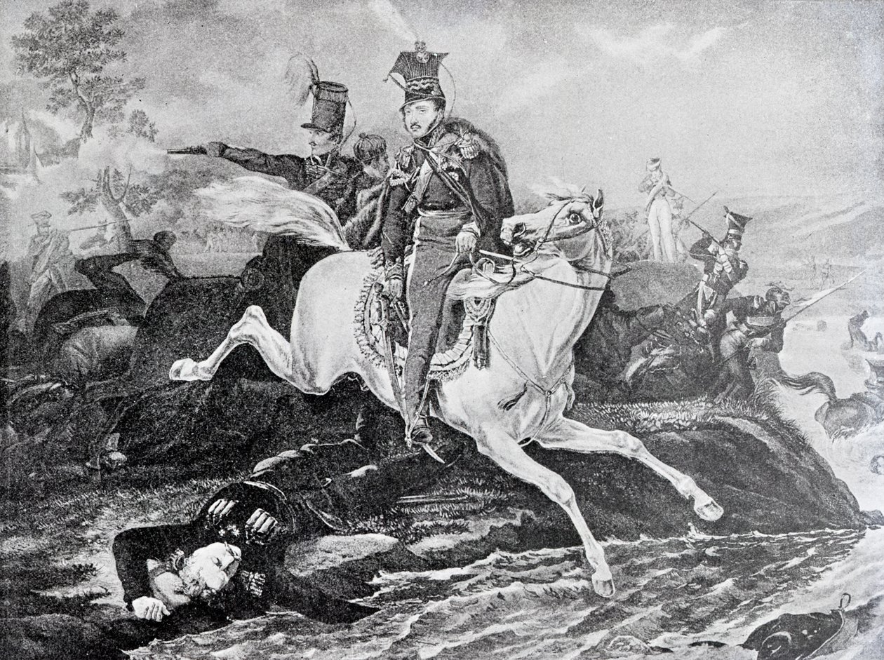 Józef Poniatowskis død i slaget ved Leipzig, 1813 av Unknown
