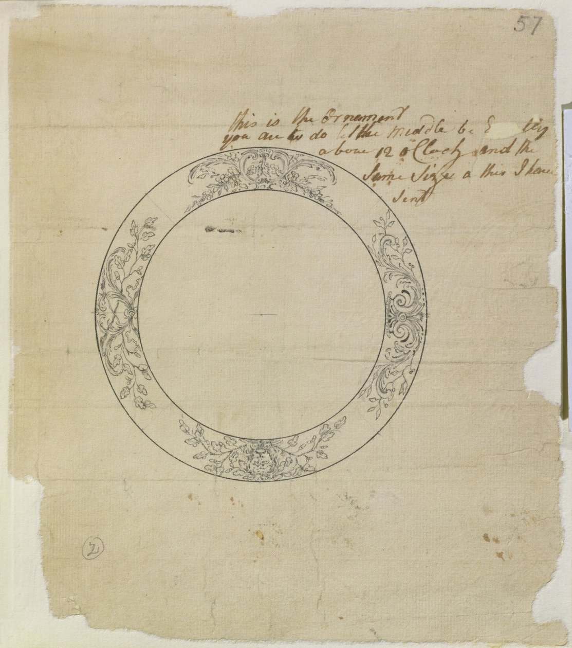 Design for en stor emaljert urskive, fra mekaniske notater og tegninger satt sammen av John Harrison (1693-1776) og hans sønn William (ca. 1726-72) av Unknown