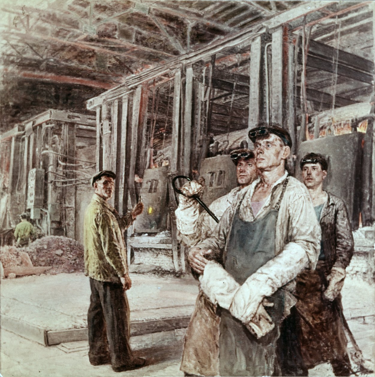 Gussarov, Berømt stålsmelter fra Hammer and Sigd Steel Mill and his Brigade av G, Gorelov, Social Realism. av Unknown