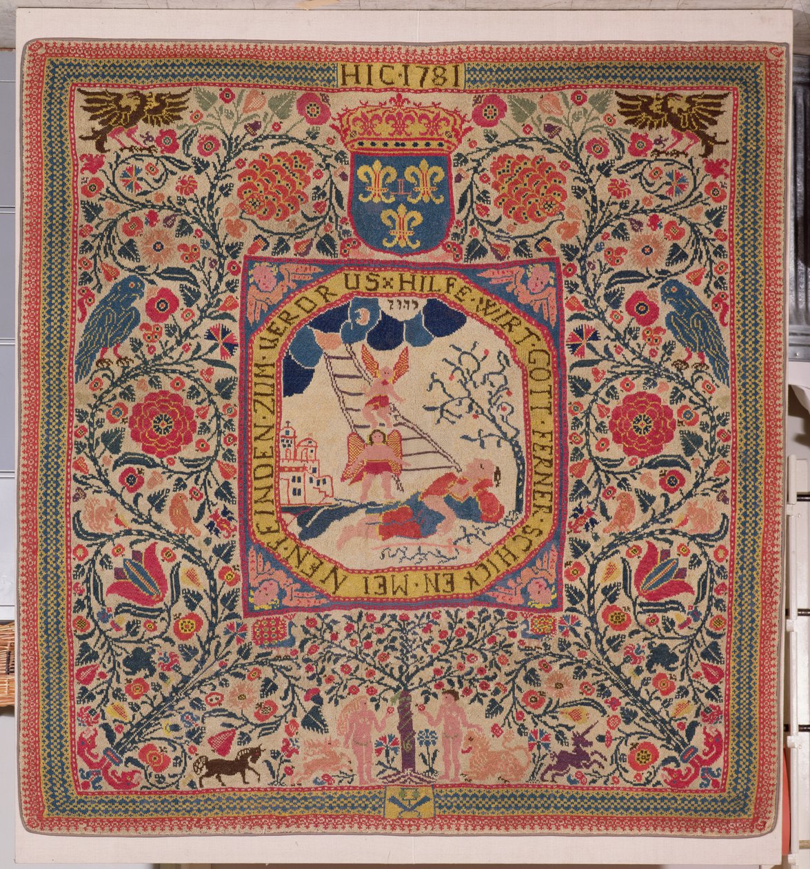 Håndstrikket teppe som viser Jacobs drøm, Alsace, 1781 (ull) av Unknown