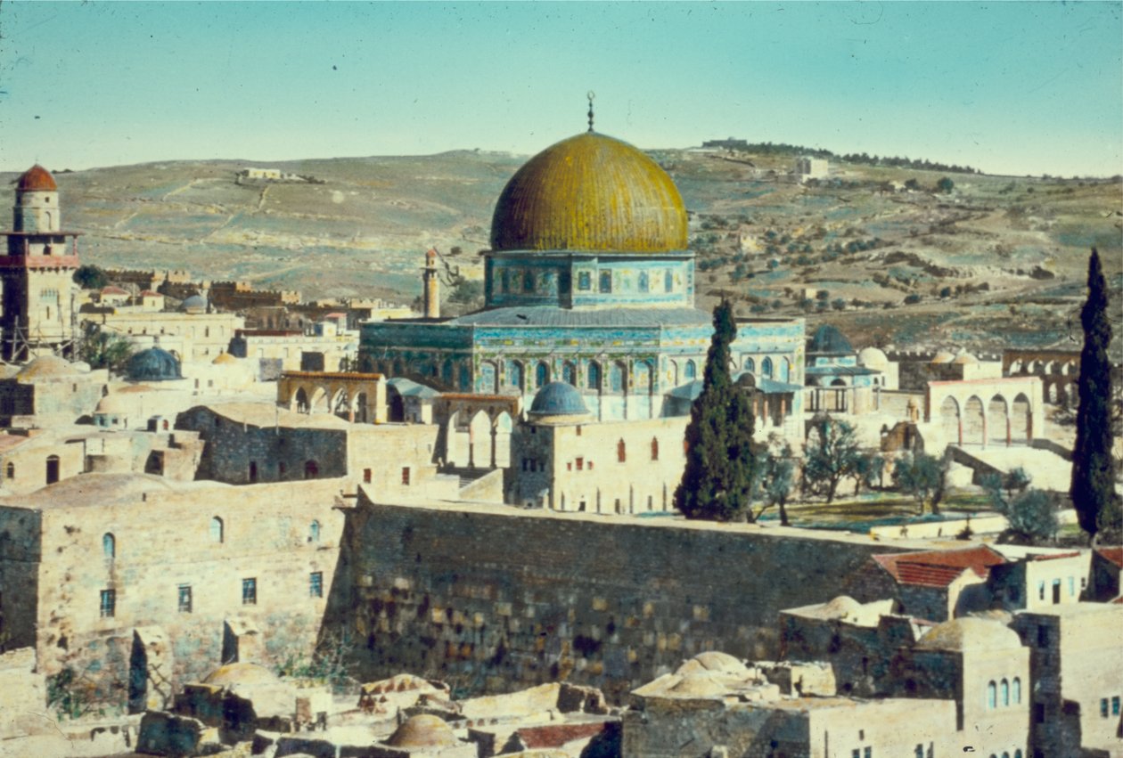 Jerusalem: Klippedomen og vestmuren, ca. 1950 (fargefoto) av Unbekannt Unbekannt