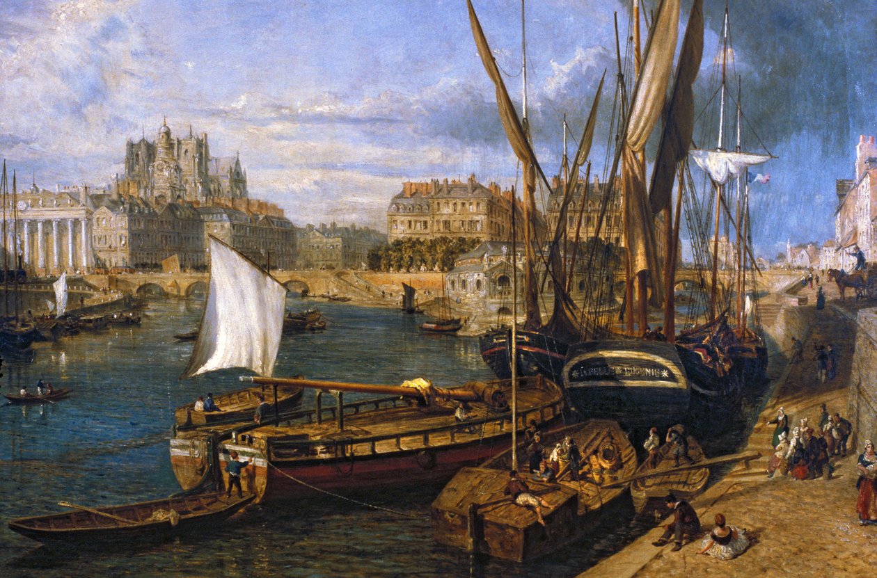Loire Atlantique N* 120 - Nantes - Musee Dobree - "" The Port of Nantes"" - av Parrot William (1813-1869) - maleri av 1804 av Unknown