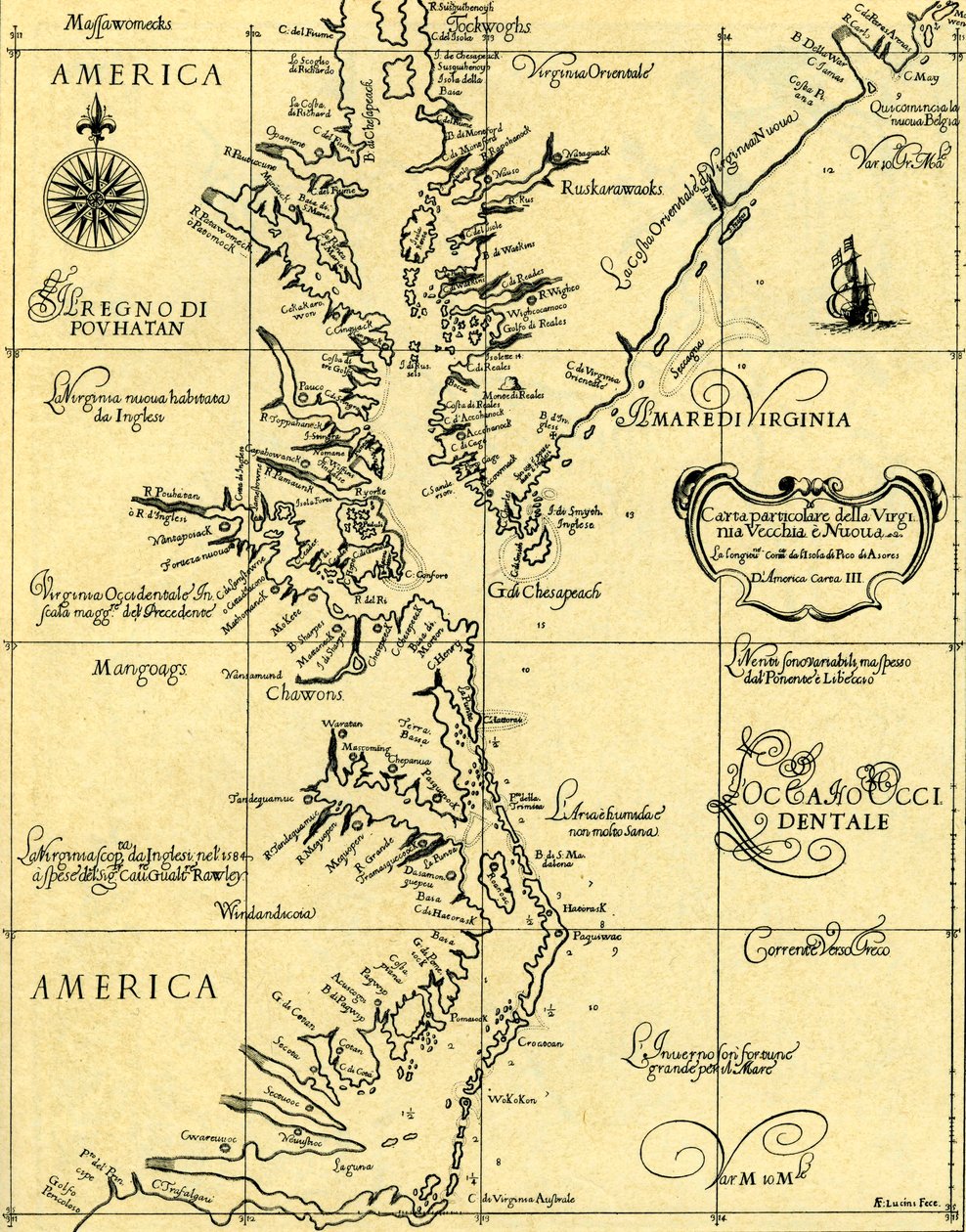 Kart over Old and New Virginia, 1646-47 av Unknown