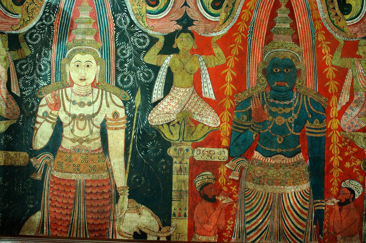 Veggmaleri på veggene til Kelaniya-tempelet ved Kelaniya Vihara, et av de helligste buddhistiske stedene omtrent seks mil fra hovedstaden Colombo på Sri Lanka. 7. januar 2010. av Unknown
