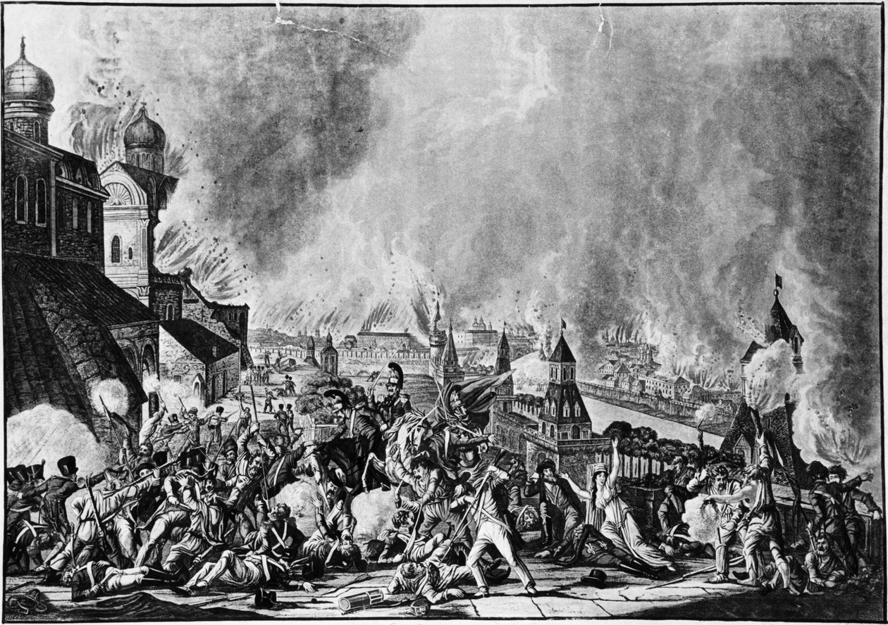 Napoleonskrigen i 1812, Moskvabrannen, 15. september 1812 fra en gravering av L, Rugendas (1813). av Unknown