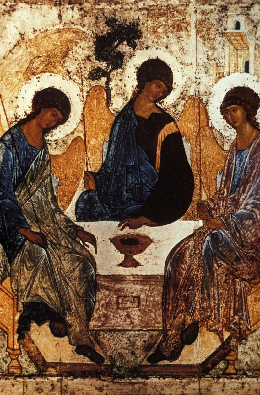 Det gamle testamentets treenighet av Andrei Rublev, C, 1410 - 1420, Tempera på panel. av Unknown