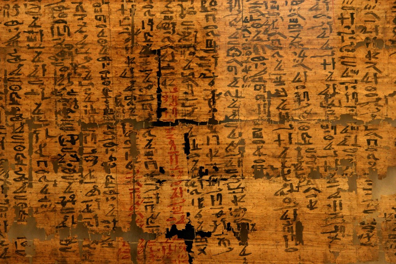 Papyrus ukjent XII: dokument som inneholder midler mot slangebitt, mot øyesmerter dukket opp under Ramses IIIs regne (1976-1646 f.Kr.). Egyptisk museum i Torino. av Unknown