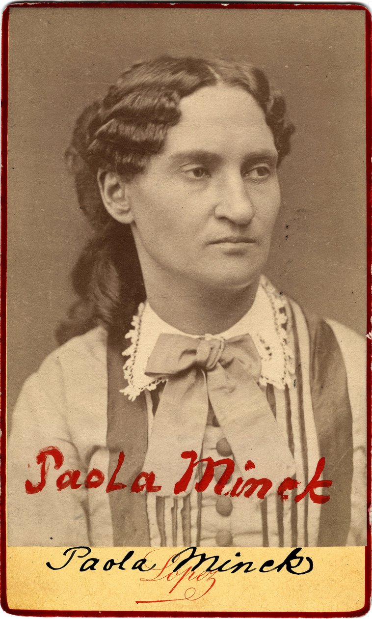 Paris kommune: Portrett av Paule Minck (1839-1901) Kvinne av brev, journalist, Franc-Maconne (Franc Maconne), sosialist og feminist, 1871. Dim. 10,3X6,3 cm av Unknown