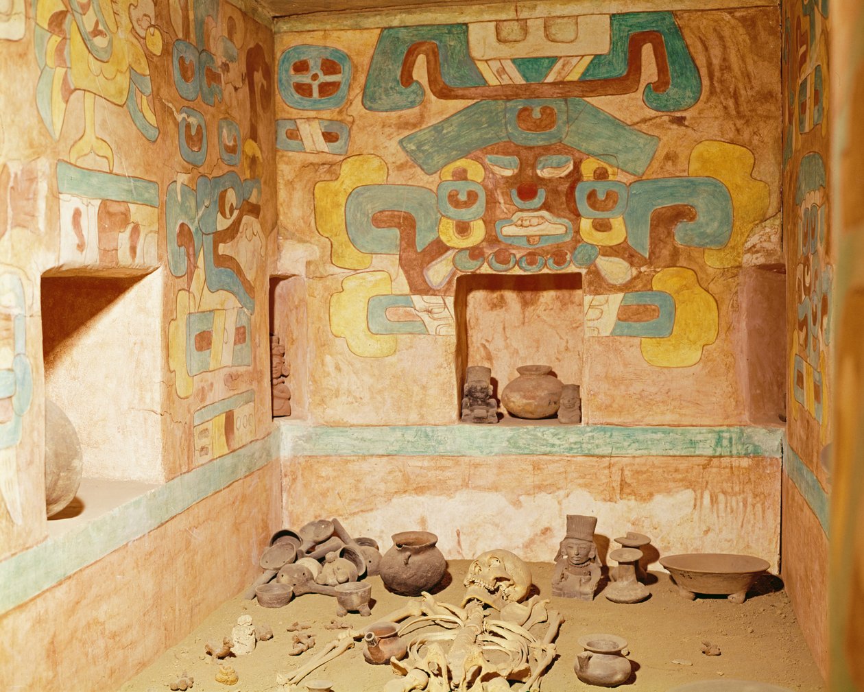 Rekonstruksjon av grav 104 fra Monte Alban, som inneholder et skjelett av Unknown