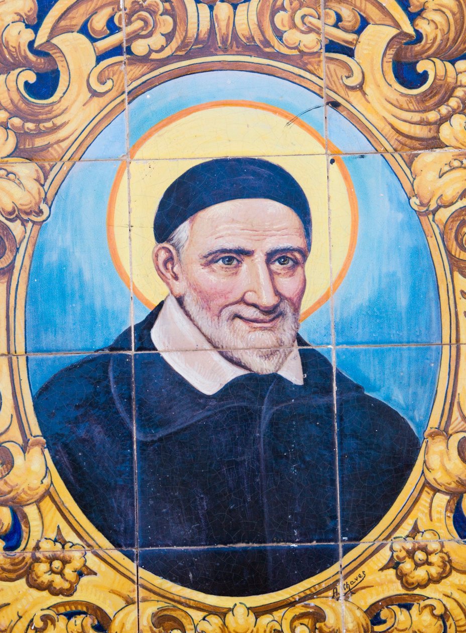 Saint Vincent de Paul 1581-1660. Fransk katolsk prest og helgen. Keramiske fliser for gate oppkalt etter de Paul, Cordoba, Cordoba-provinsen, Spania. av Unknown