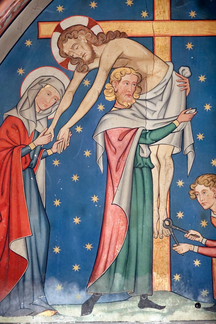 Saint-Pierre-le-Jeune protestantiske kirke, Passion of Christ, Jesus er tatt ned fra korset, Fresco, Strasbourg, Frankrike. av Unknown