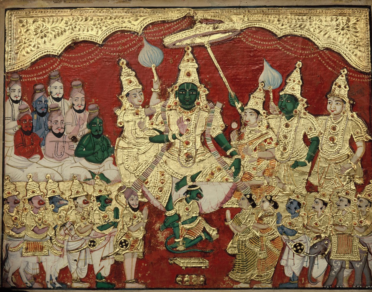Council of Rama, Tanjore School of Painting sent på 1800-tallet. Tamil Nadu, India av Unknown