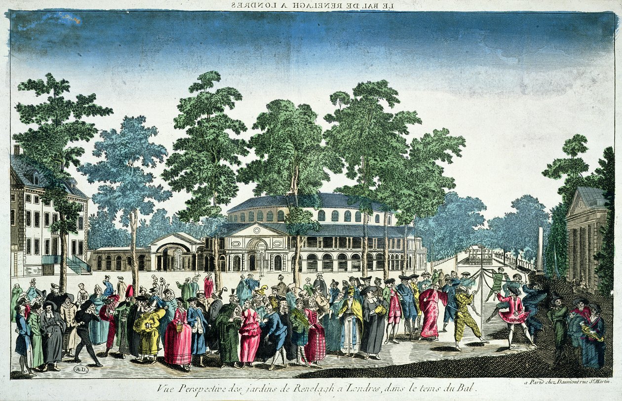 Utsikt over en ball for å feire fødselsdagen til George III (1738-1820) Prince of Wales den 24. mai 1751 ved Rotunda, Ranelagh House, London av Unknown