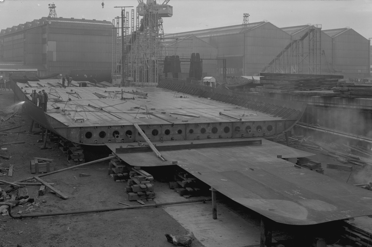 Utsikt over dobbeltbunnen til Nicola, den første SD14, ved Southwick verft, Sunderland, 16. oktober 1967 (bw-bilde) av Unbekannt Unbekannt