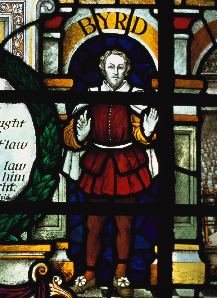 William Byrd (1543-1623) - bilde av den engelske komponisten i et glassmaleri, St Sepulcher Church, London av Unknown