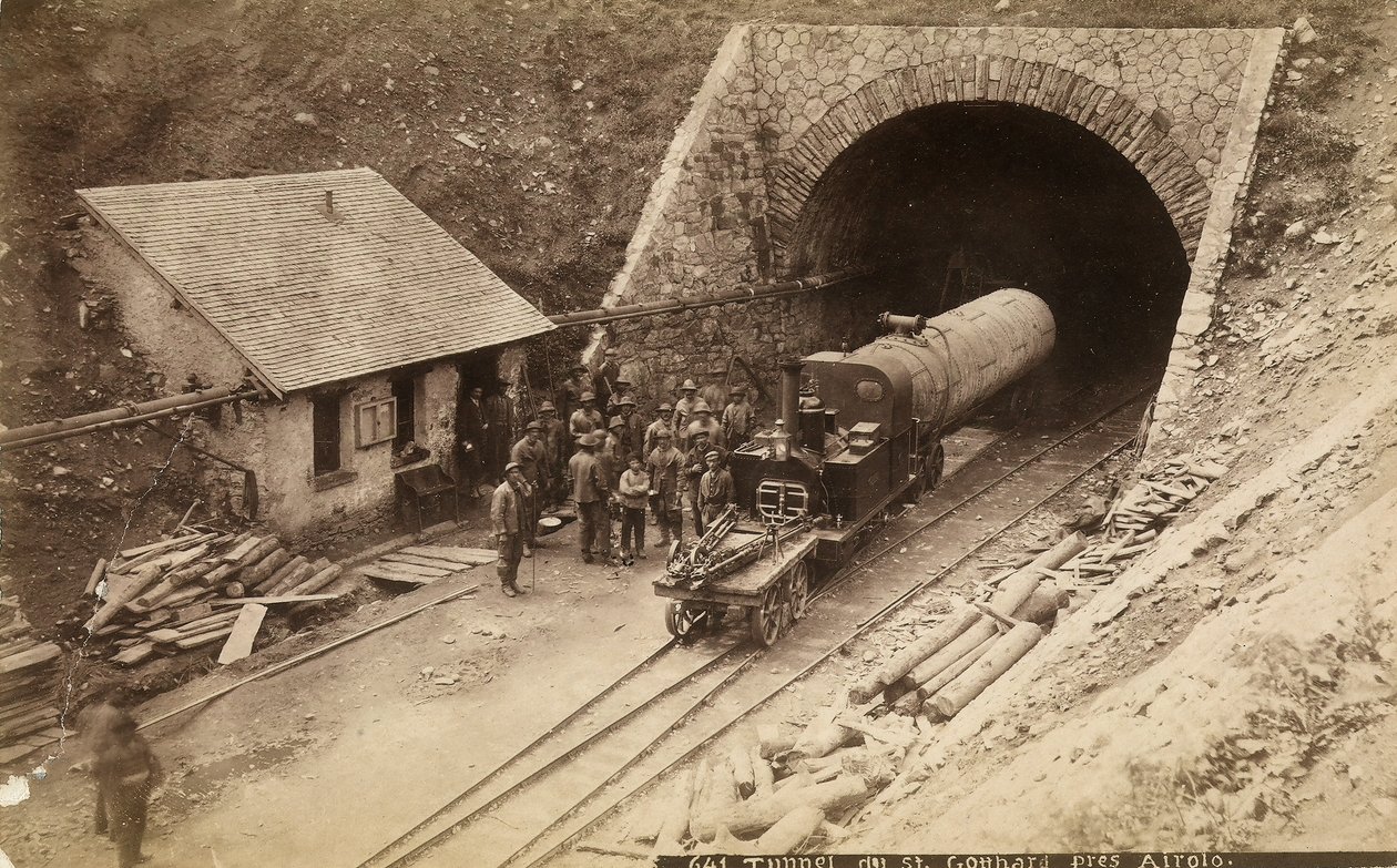 Arbeidere under byggingen av Gotthard-jernbanetunnelen, Sveits, ca. 1880 av Unknown