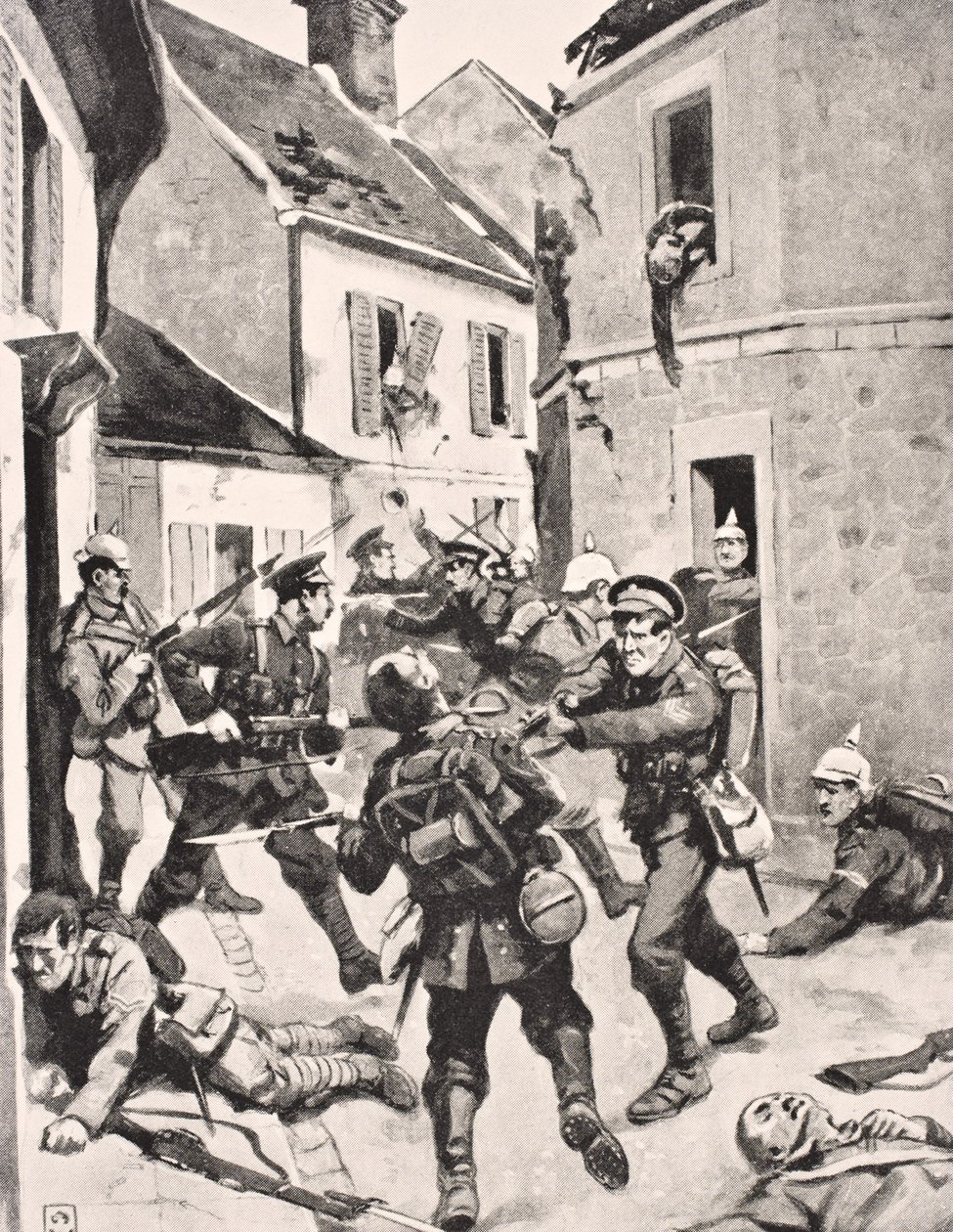 Britiske og tyske soldater i hånd til hånd-kamp under storming av Loos, Frankrike 25. september 1915, fra 