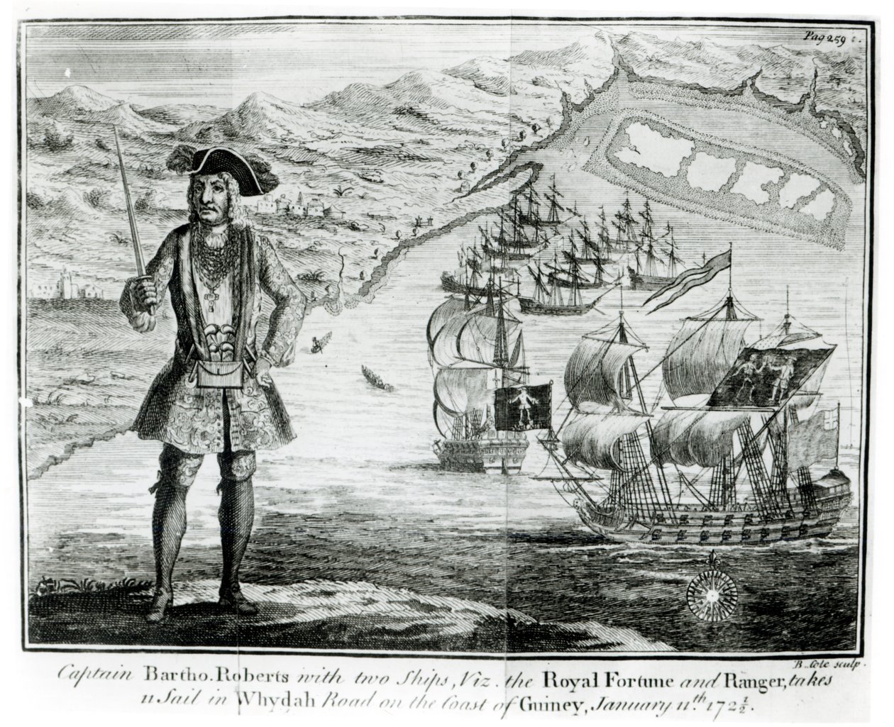 Kaptein Bartholomew Roberts (1682-1722) med to skip, 