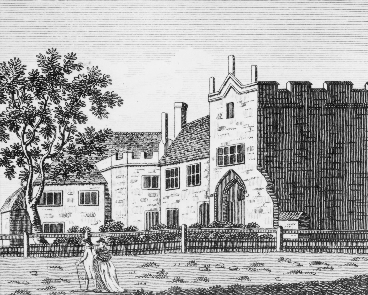 Dartford Priory, Kent (gravering) (bw-bilde) av English School