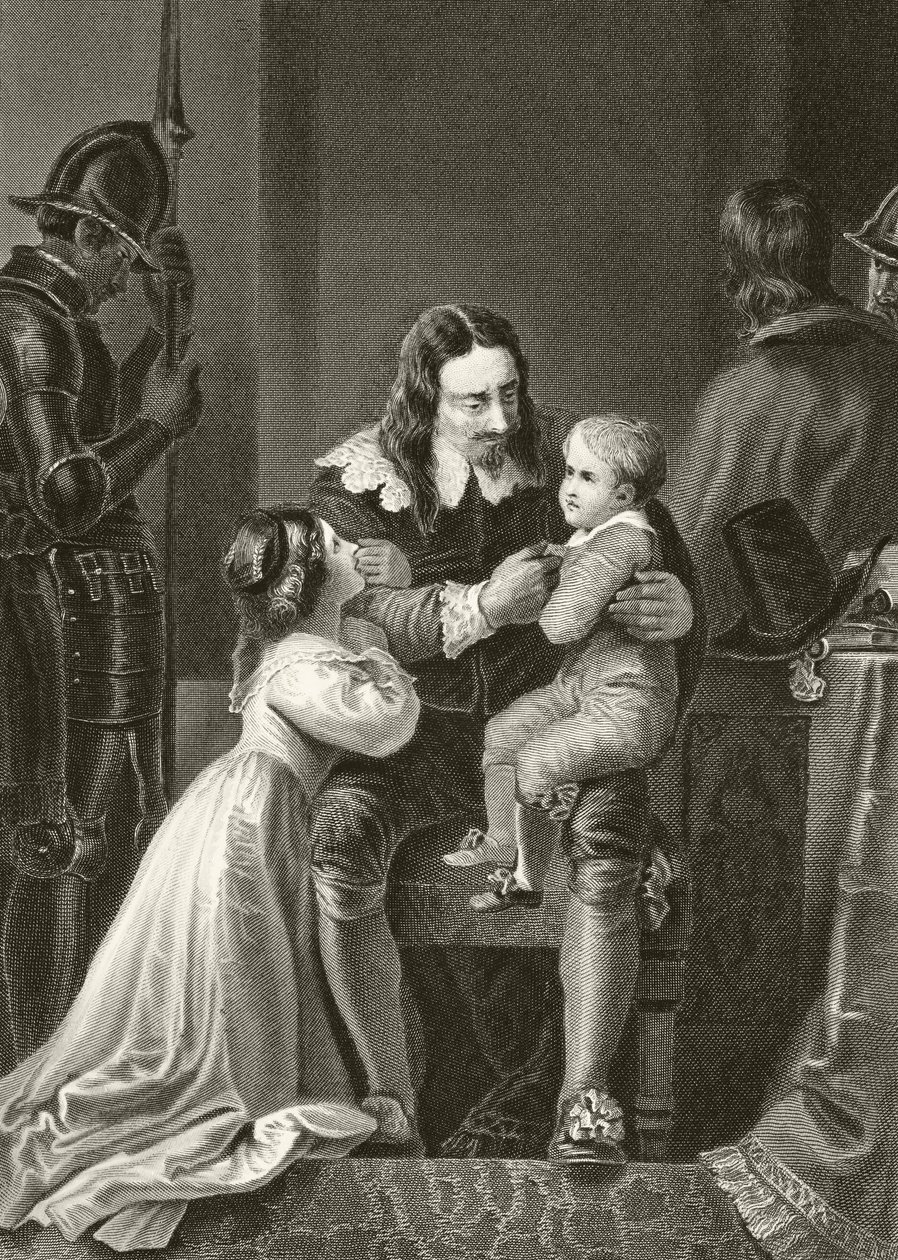 Kong Charles I av England tok farvel med barna sine før han ble henrettet, fra 'The National and Domestic History of England' av William Hickman Smith Aubrey (1858-1916) publisert i London, ca. 189 av English School