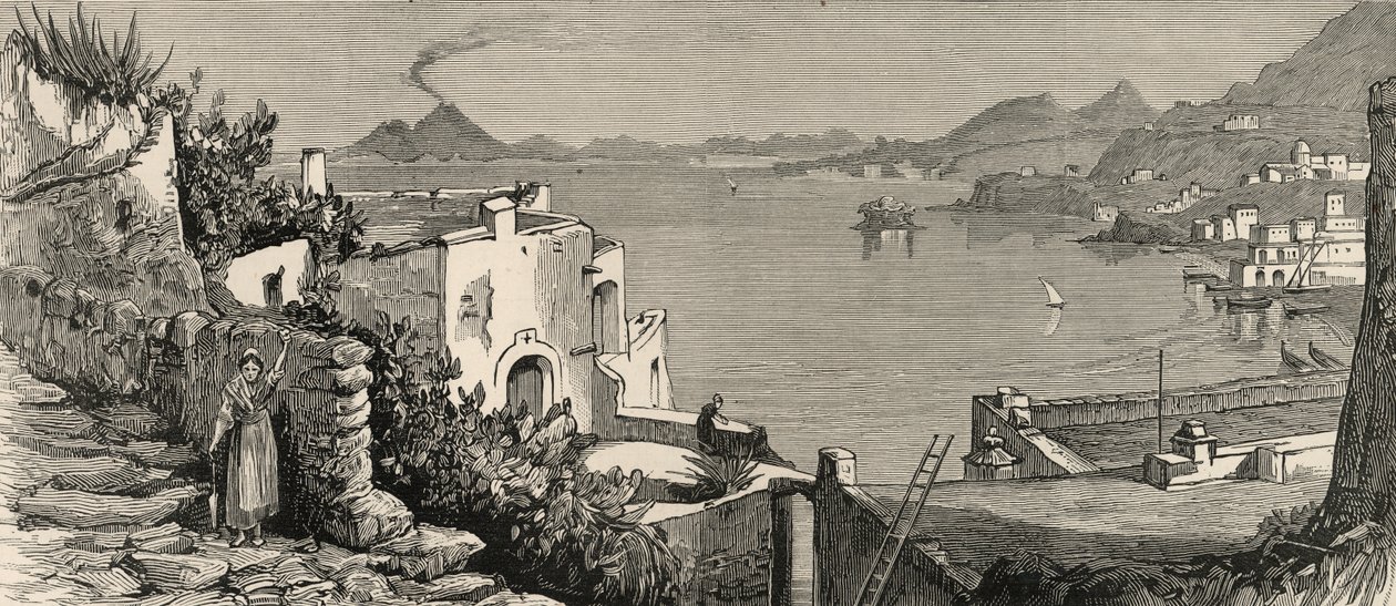 Det katastrofale jordskjelvet ved Ischia: Stranden og byen Casamicciola fra landsbyen Lacco, fra 