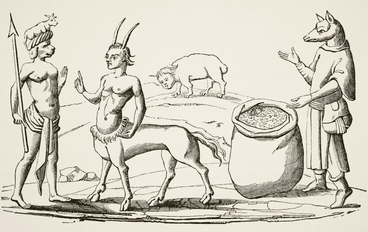Mannen-hunden, mann-ulven, mann-oksen og mann-grisen, etter miniatyr er 