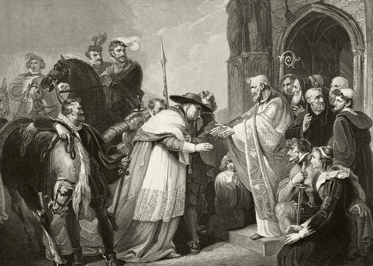Thomas, kardinal Wolsey ved Leicester Abbey etter å ha blitt syk på vei til London i 1530, fra 'The National and Domestic History of England' av William Hickman Smith Aubrey (1858-1916) publisert Lon av English School
