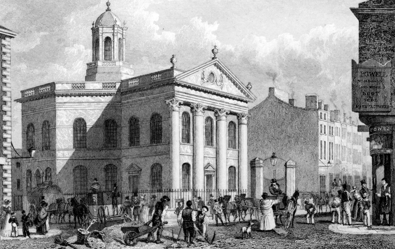 Unitarian Chapel, Paradise Street, Liverpool, gravert av J. Smith (gravering) av English School