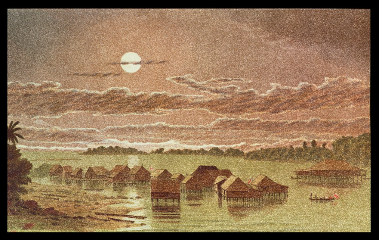 Landsby på Basilan, Filippinene (litho) av English School
