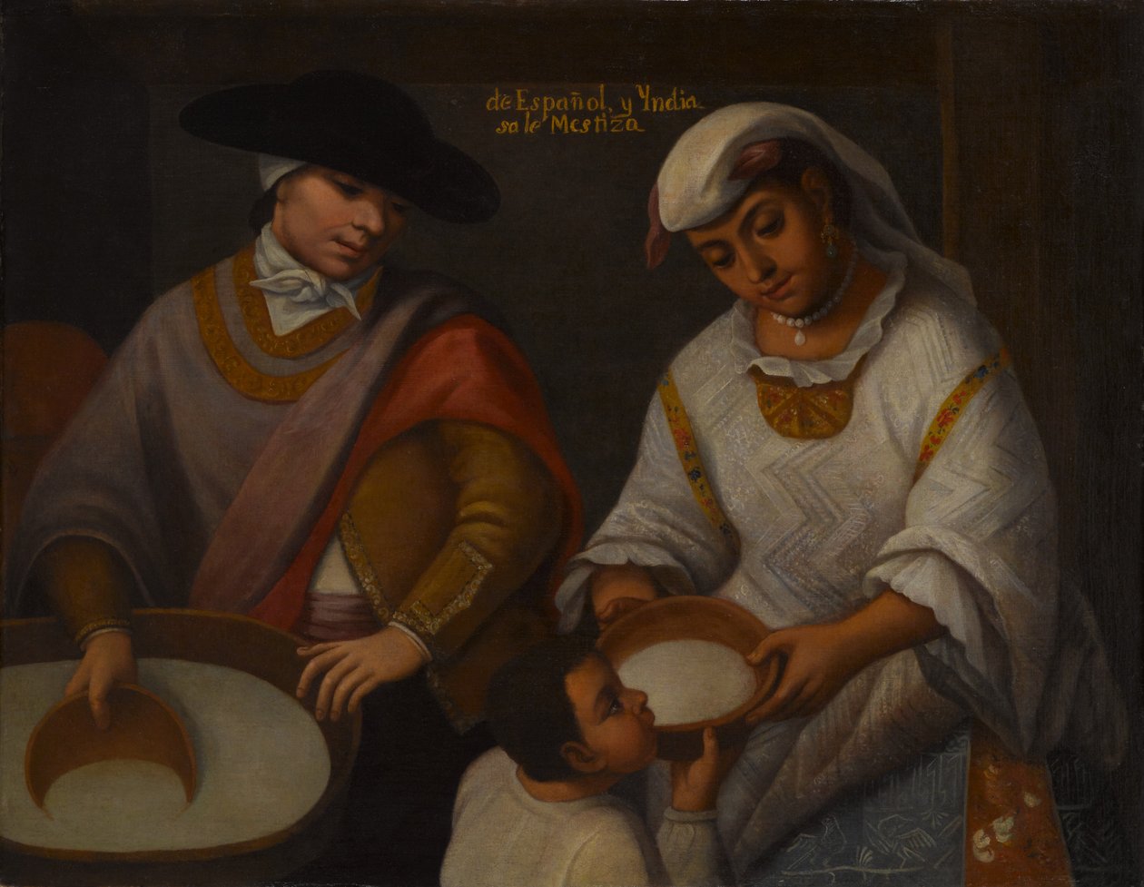 Fra spansk og indisk, Mestizo (De Español y India sale Mestizo), tidlig på 1700-tallet av Mexican School